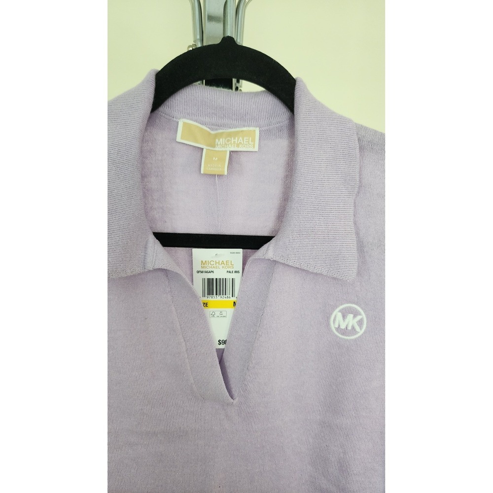 Michael Kors Pale Iris Purple Knit Polo Sweater Short Sleeve MK Logo M - Picture 3 of 6